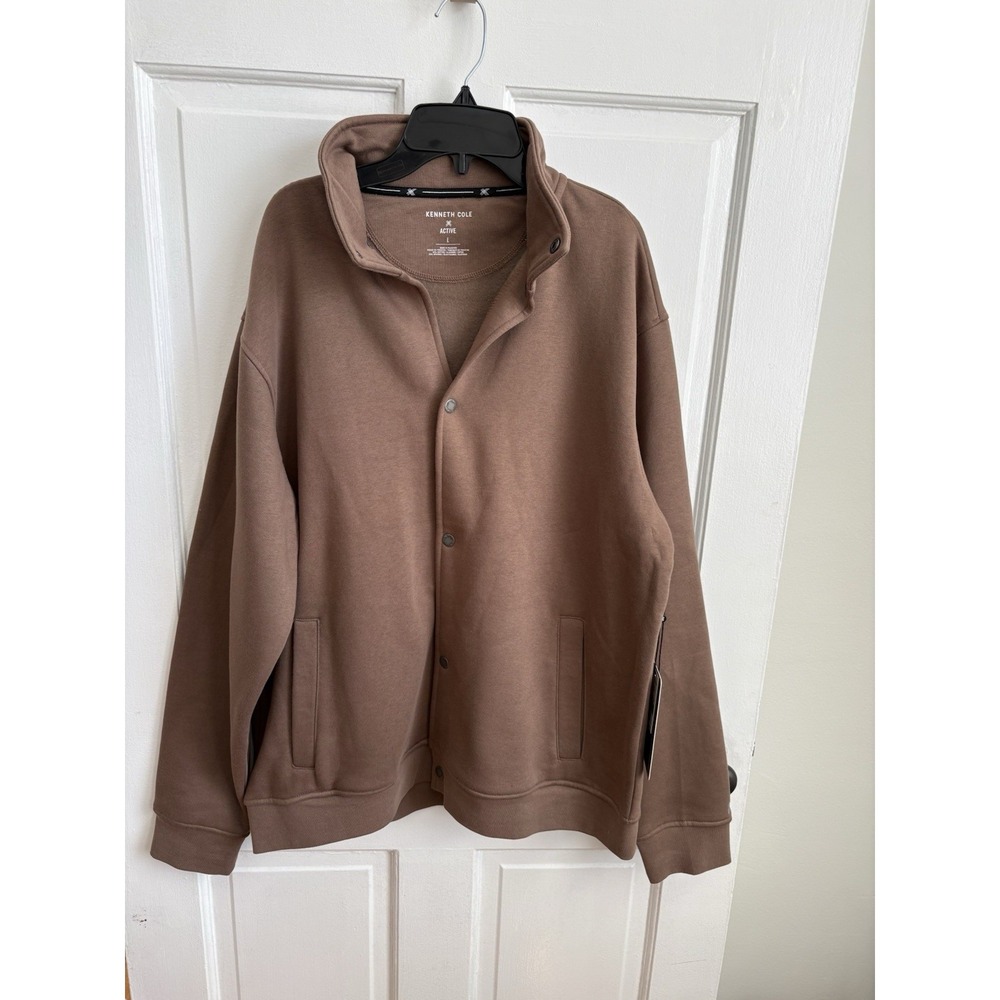 NWT Kenneth Cole Active Mens Snap Front Mock Neck‎ Sweatshirt  Brown KF9D54TFFFC
